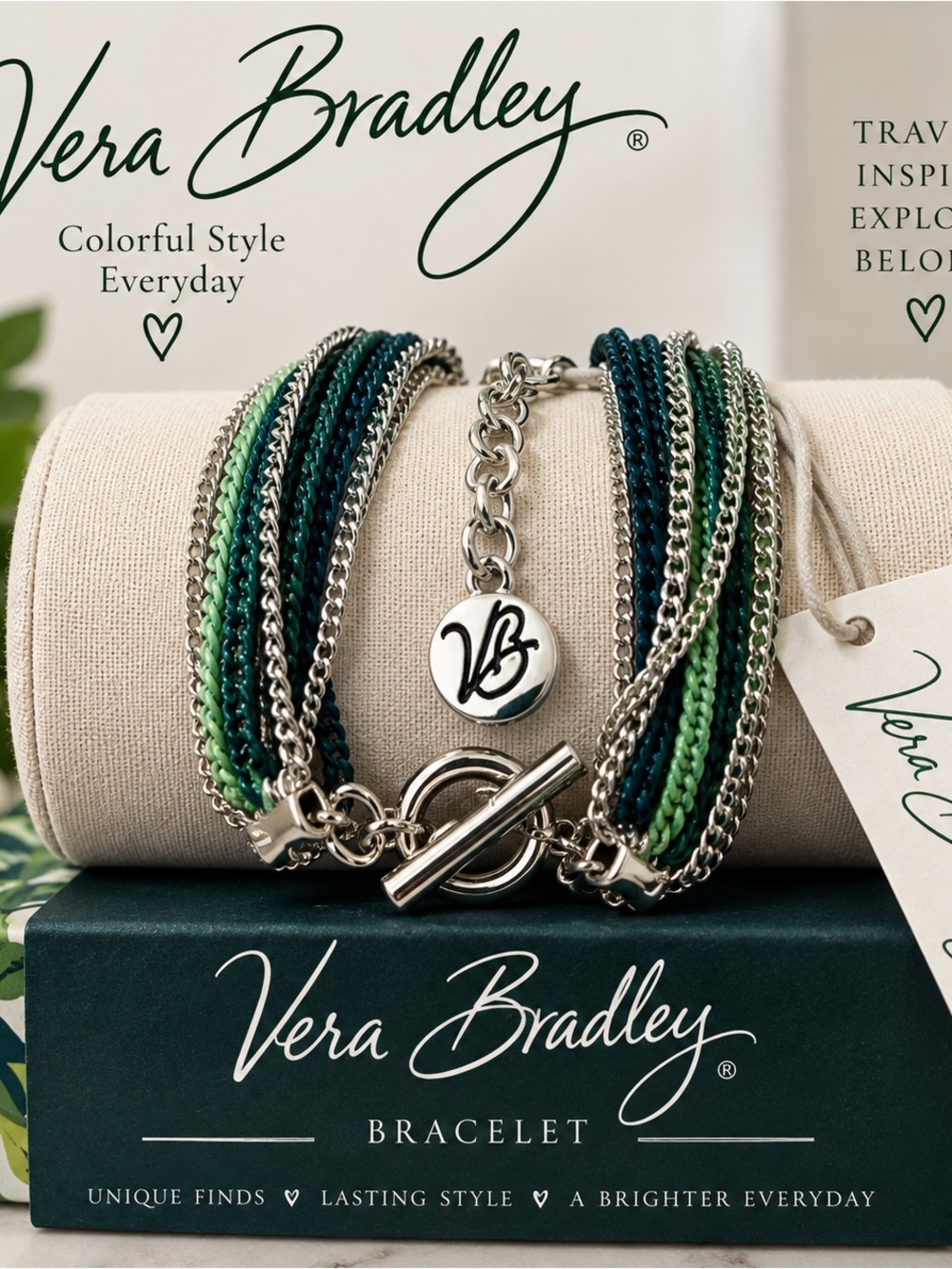 Vera Bradley Green Multi-Row Toggle Bracelet